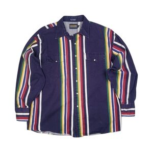 Vintage Panhandle Slim Twill Pearl Snap Western Striped Shirt Mens L Long Sleeve